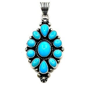 Signed - Albert Jake Vintage Navajo Persian Turquoise Sterling Pendant